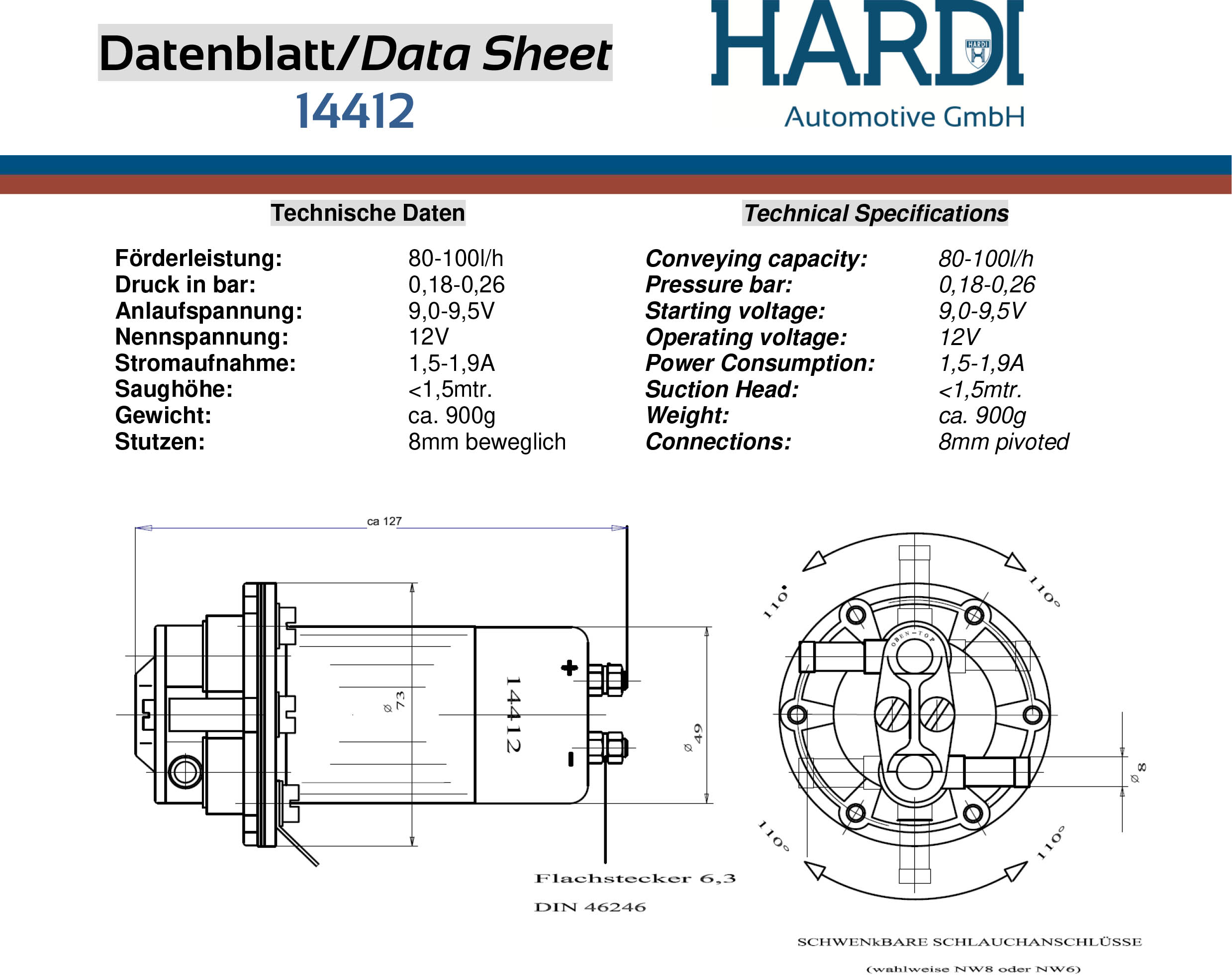 Kraftstoffpumpe 1112-1 (12V / bis 60PS) - HARDI Automotive