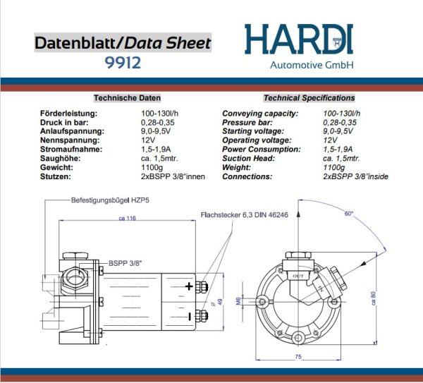 Hardi Fuel Pump 9912 specs